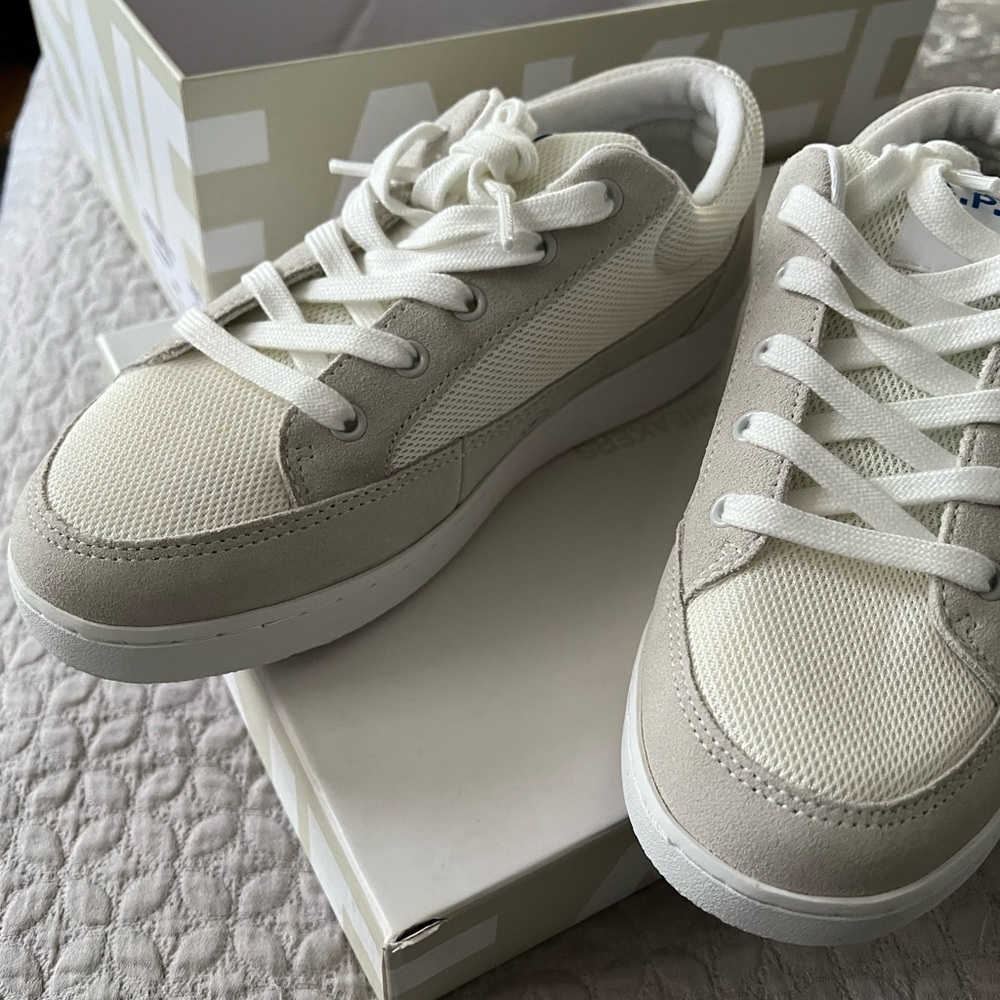 A.P.C. Eddie Low Top Suede-Trimmed Mesh Sneakers - White with Blue Accents